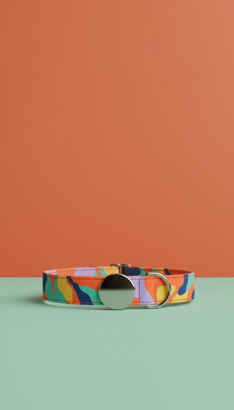 Coleira pet estampada street sun com tag logo