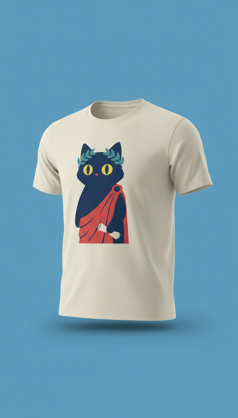 Camiseta Algodão com Gato Estoico